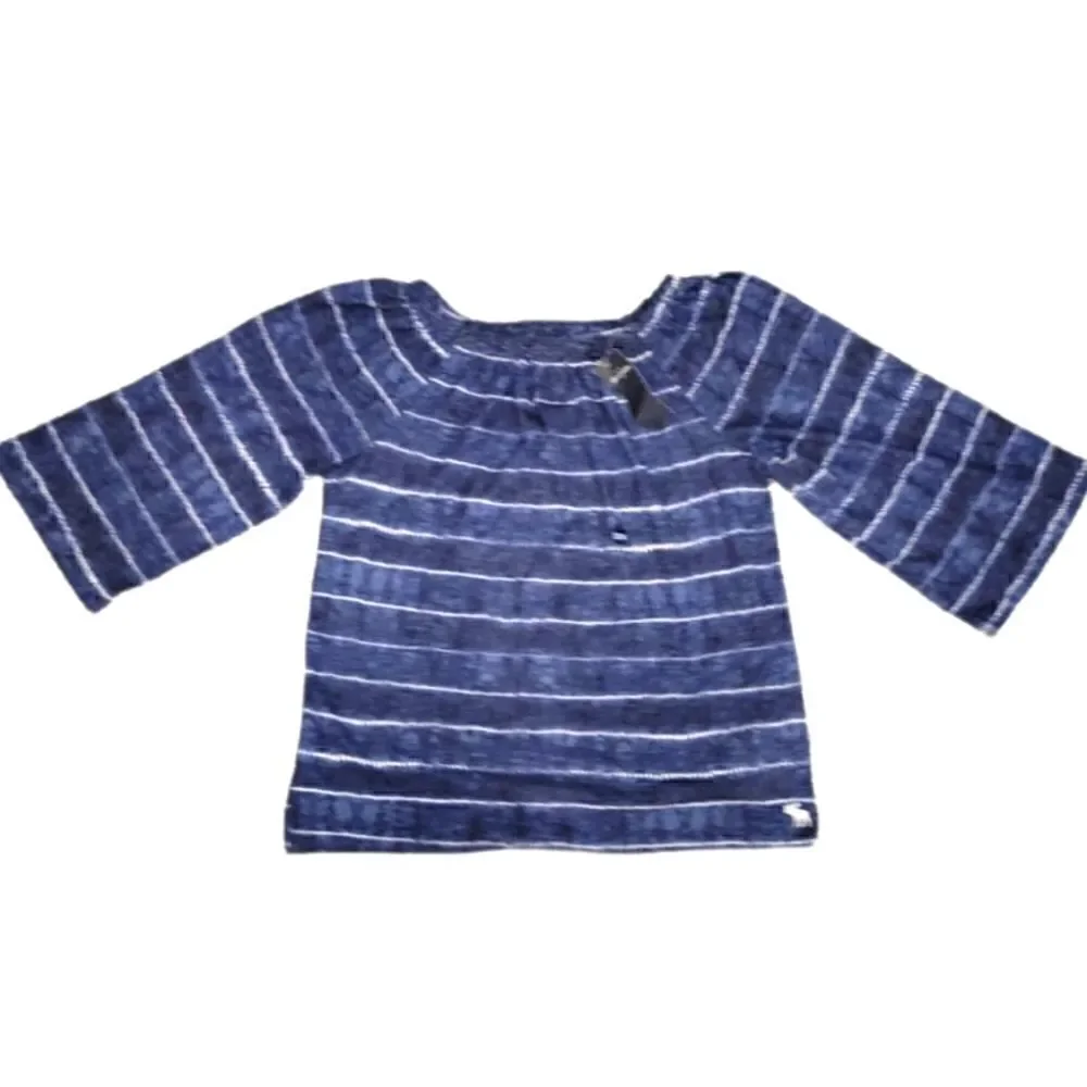 NWT ABERCROMBIE KIDS BLUE AND WHITE WIDE NECK SHIRT SZ. 13/14
